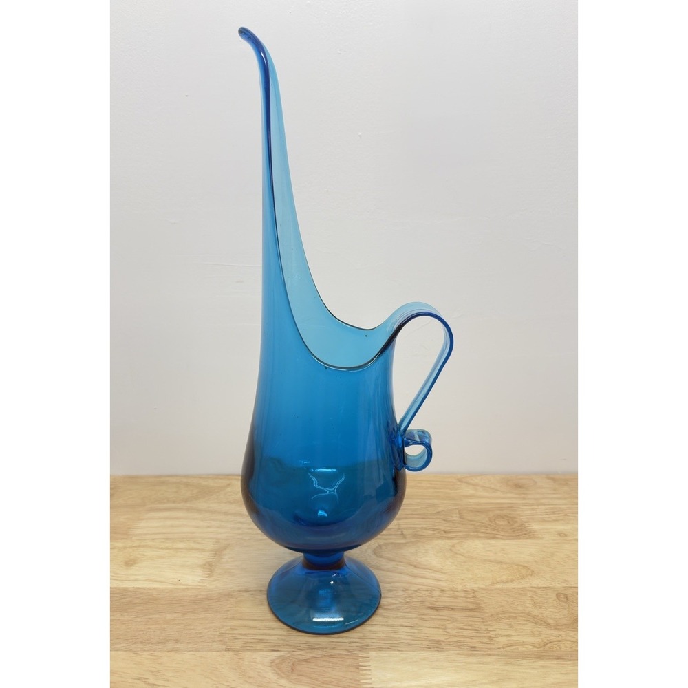 LE‎ Smith 19.25" Peacock Blue Simplicity Swung Glass Footed Pitcher Vase #55